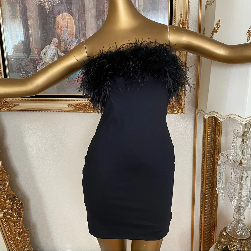 Club L London Black Feather Mini Dress - Picture 4 of 12